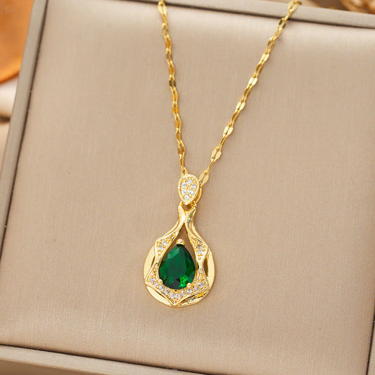 Gouden Smaragd Druppelhanger Ketting