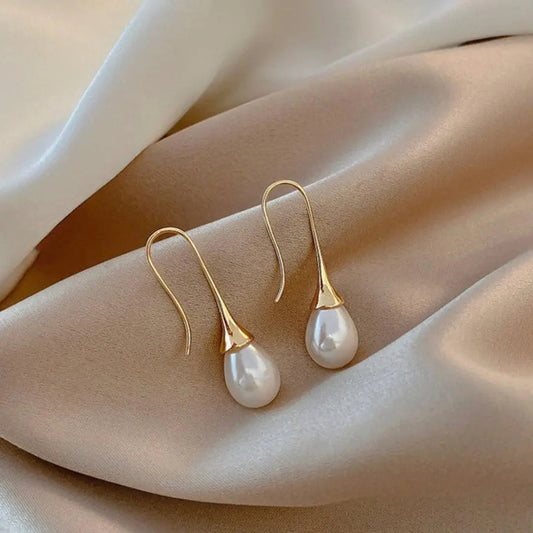 Gold Pearl Drop Earrings