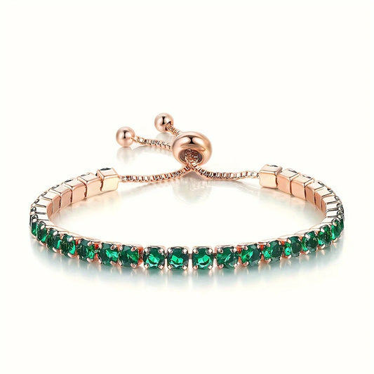 Gold Emerald Adjustable Tennis Bracelet