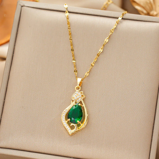 Gold Emerald Teardrop Pendant Necklace